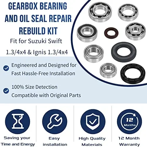 ChuangQian Gearbox Bearing Oil Seal Repair Rebuild Kit for Suzuki Ignis 1.3/4x4 2000-2006 & Swift 1.3/4x4 INJ 2003-2010 (9 Pcs)