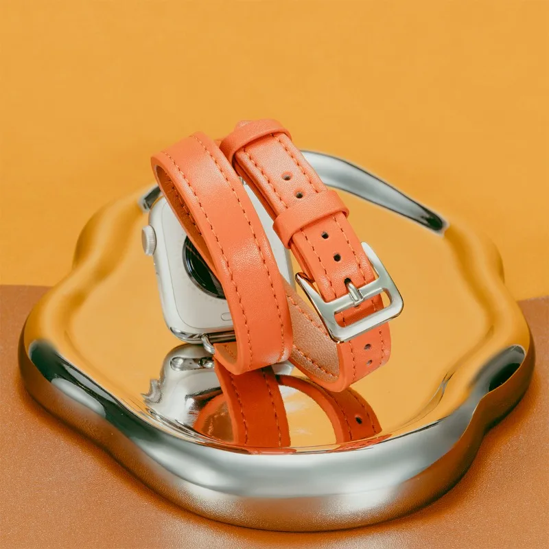 Elegant Double-Loop Leather Watch Strap Bracelet