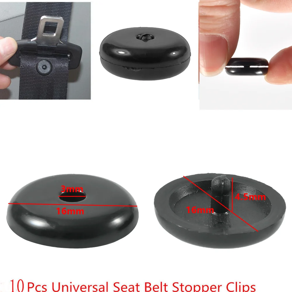 10Pcs Seat Belt Stopper Car Parts Black Plastic Safety Spacing Limit Buckle Clip