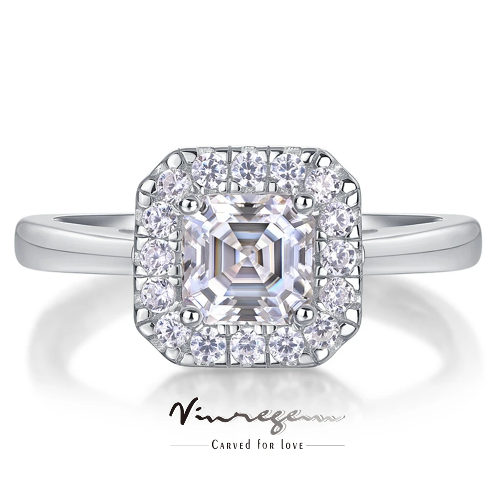 

Vinregem 3EX VVS1 D Color Asscher Cut 1CT Real Moissanite Diamond Women Ring 925 Sterling Silver Bridal Jewelry Engagement Gifts