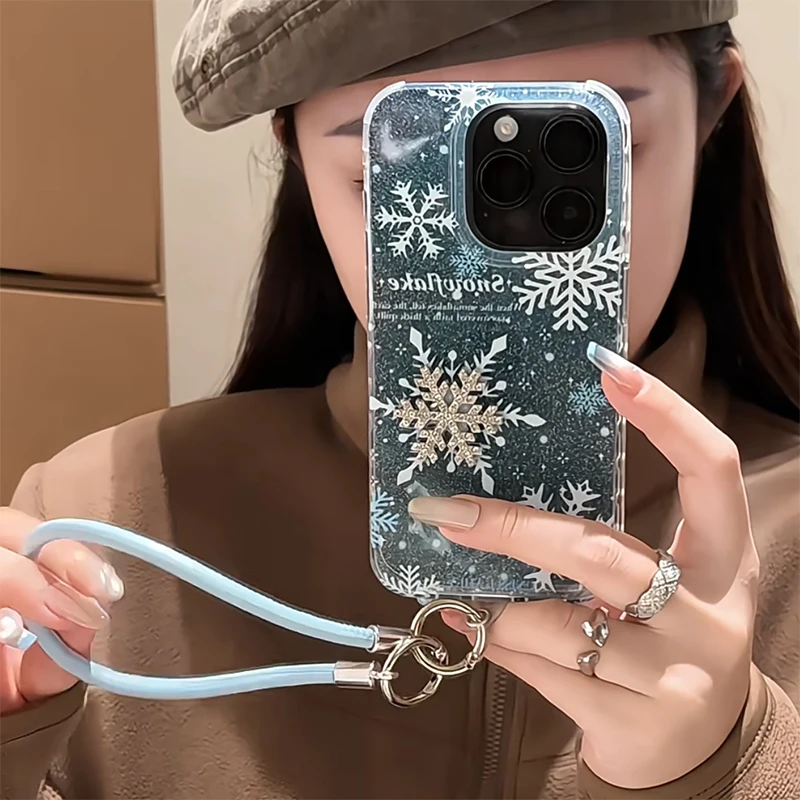Winter Snowflake Clear Phone Case For iPhone 16 Pro Max 15 13 14 Shockproof Back Cover