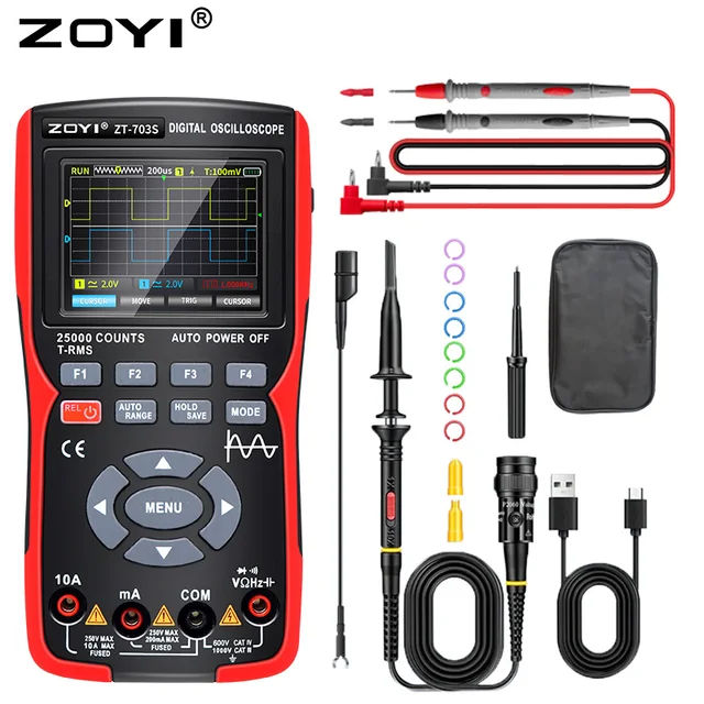 3In1 Digital Oscilloscope Multimeter Dual channel Real time sampling Signal Generator rate 48MSa s True RMS