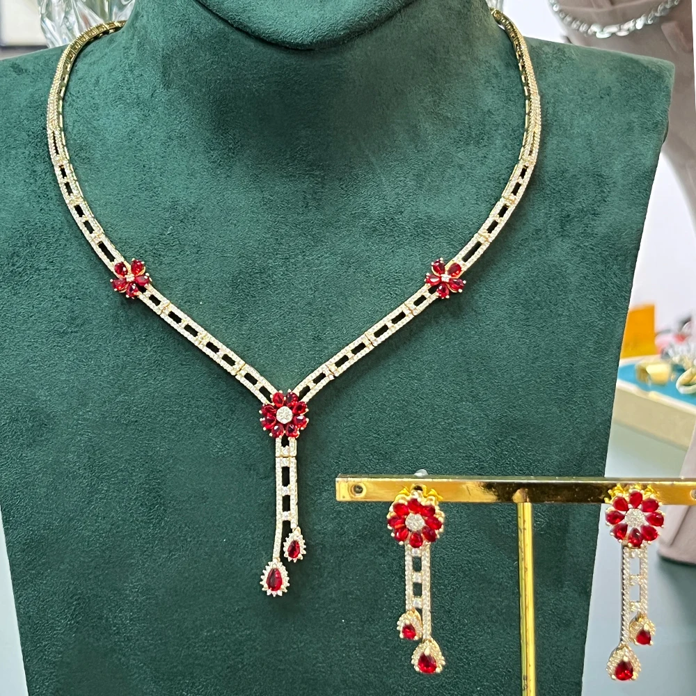 

IN JEWELIFE Elegant 2 PCS Necklace Sets for Women Cubic Zircorn Jewelry Set Necklace and Earrings Bridal Wedding Party Accessory