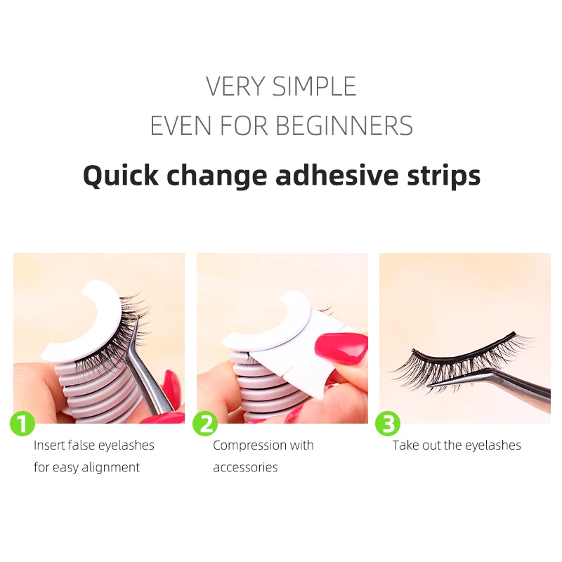 10 Pieces Glueless Fake Eyelashes Self Adhesive Strip Line Waterproof Reusable 40mm with Operation Board