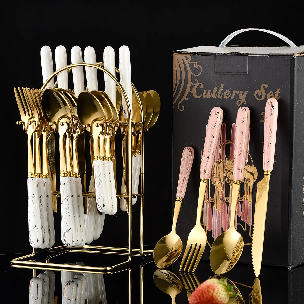 24PieceSetofSteelKnivesForksSpoonsEuropeanStyleCeramic