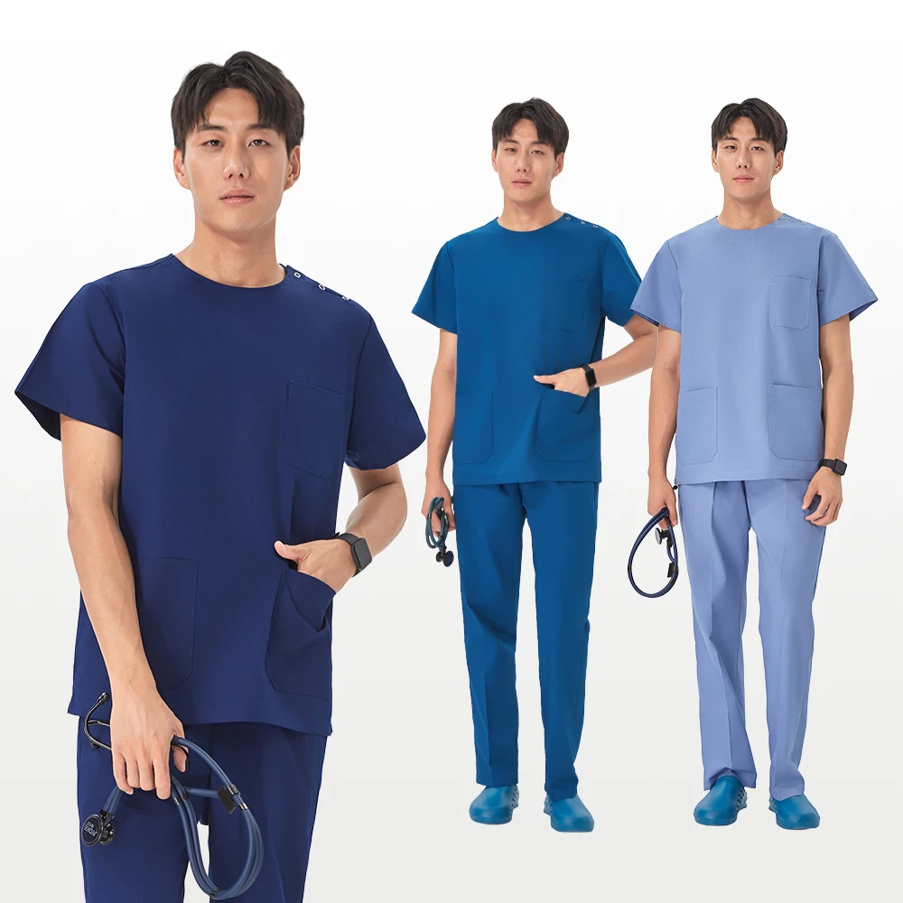 Professional Navy Crew-Neck Medical Scrubs Set for Healthcare Professionals