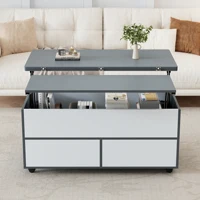Table basse pliable, avec une plaque hydraulique double et un espace de rangement, sur roulettes, pour le salon, en aggloméré gris et blanc 7