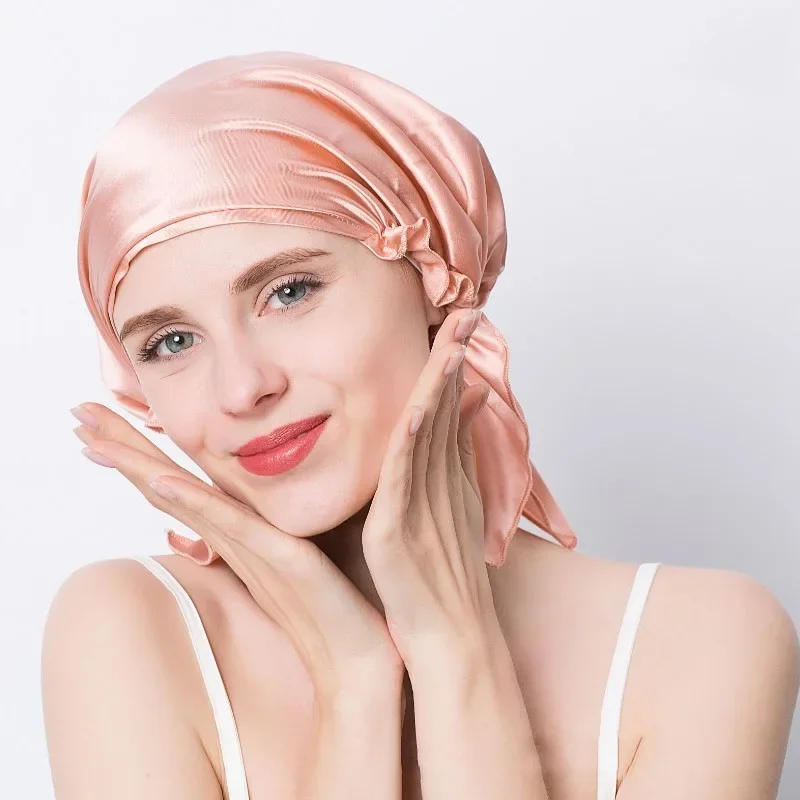 100% Natural Mulberry Silk Sleeping Cap Silk Shower Cap Nightcap Housework Cooking Hair Care Bonnet Protector Hair Accessories 2