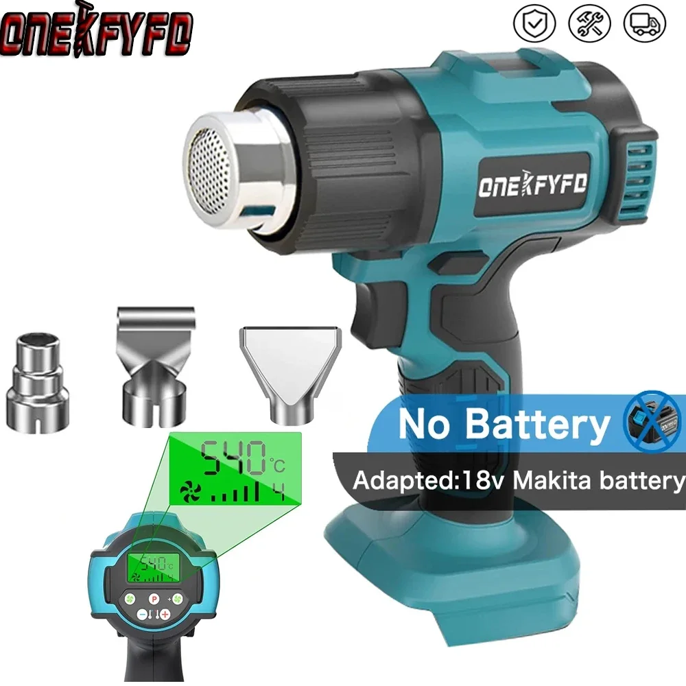 540℃ Electric Hot Air Machine Cordless Handheld Heat Gun Temperatures Adjustable 3 Nozzles Fit For Makita 18V Battery