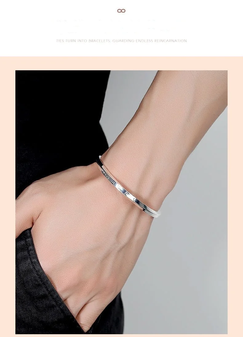 S999 Sterling silver Mobius Ring couple bracelet Simple solid open silver bracelet to send lovers wedding anniversary jewelry