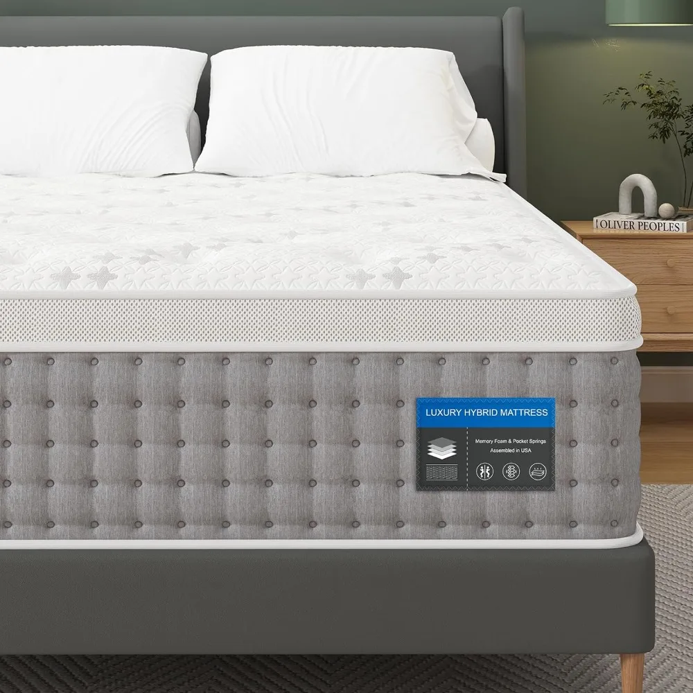 

King Mattress 12 Inch - Gel Memory Foam with Individual Pocket Springs for Motion Isolation - Hybrid Bed Mattress in a Box