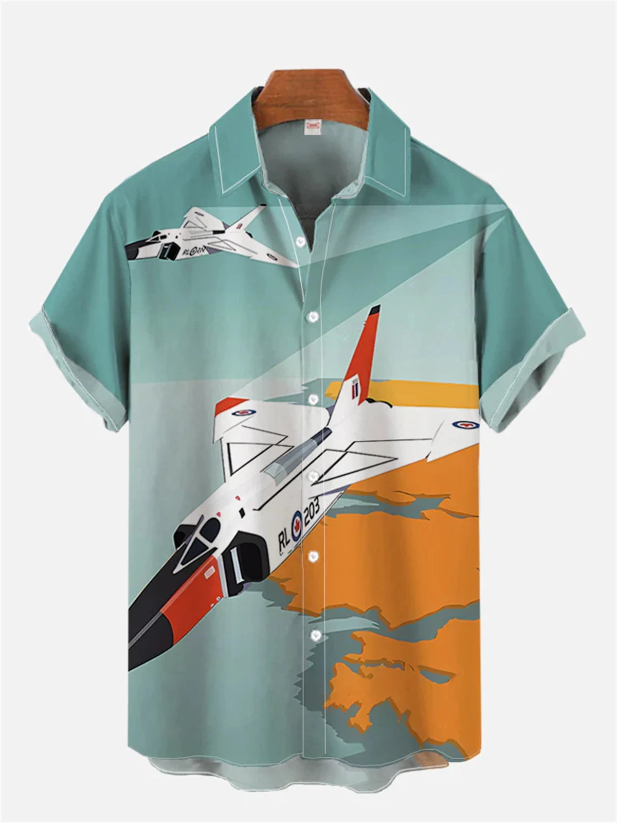 

Men's short-sleeved shirt Thunder Fighter Print Hawaiian Beach Casual Men's Lapel Top Large Size Loose Men's Shirt