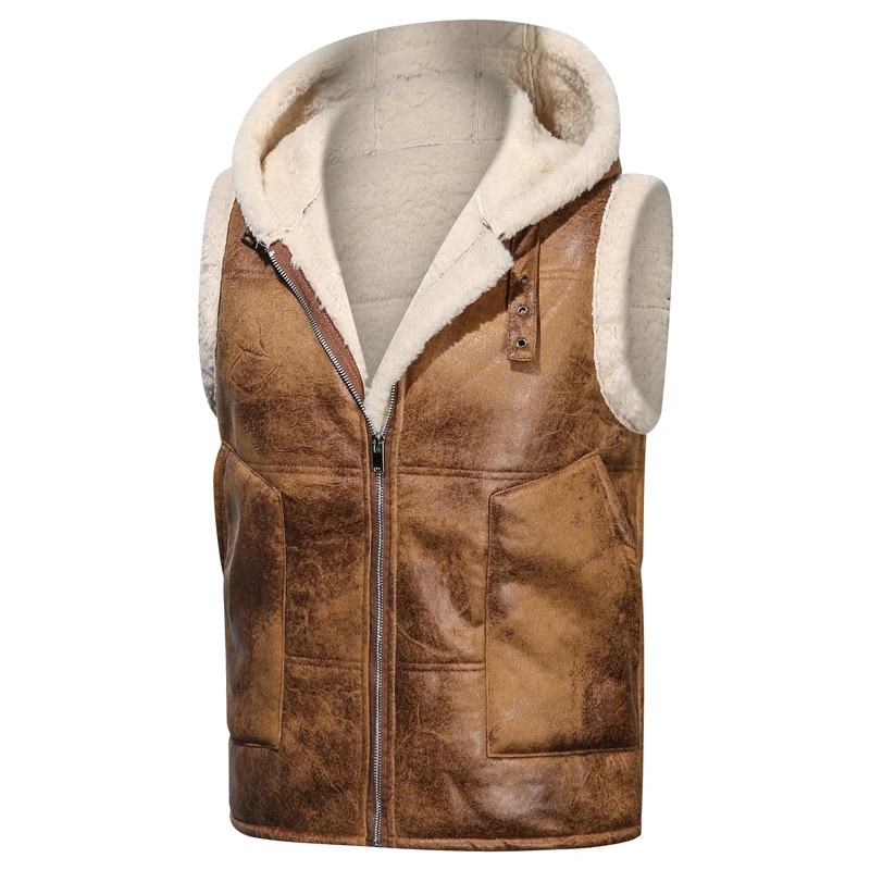 Mens Leather Jackets Winter Fleece Warm Vest Coats Men Stand Collar Army Thicken Waistcoats Clothing