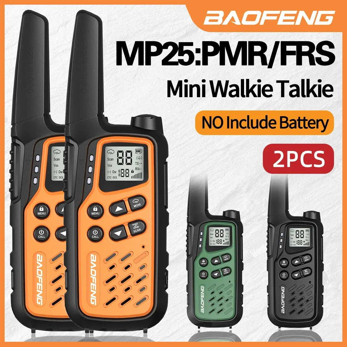 Baofeng-walkie-talkie de largo alcance para adultos, Radio bidireccional con cargador tipo C, batería No incluida, para restaurante, MP25, PMR446, FRS, 2 piezas