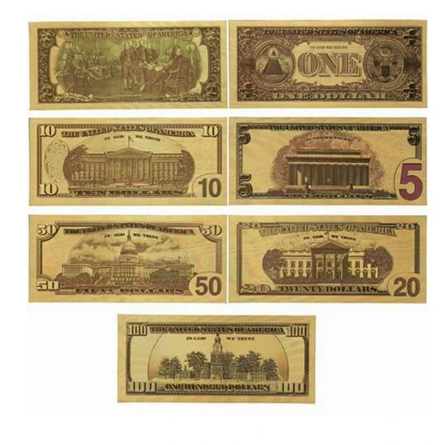 8PCS Gold Dollar Bill Full Set Gold Banknote Colorful USD 1/2/5/10/20/50/100