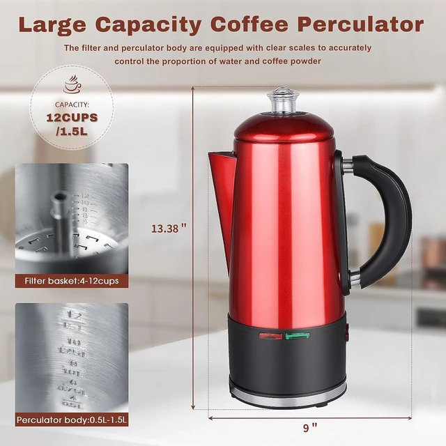 Percolator 12 Cup Stainless Steel Percolator Coffee Maker with