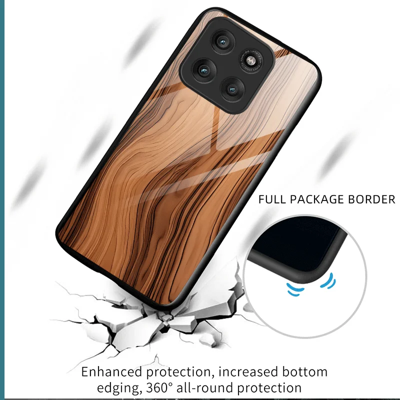 Premium Wood Texture Hard Tempered Glass Phone Case – Durable Protective Back Shell Cover