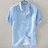 Summer Henry V Neck Button Down Shirt Soft and Comfortable Men's Casual Hawaiian Shirt Solid Color White Black 2