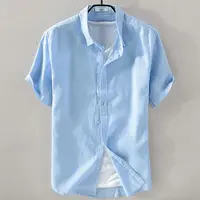 Summer Henry V Neck Button Down Shirt Soft and Comfortable Men's Casual Hawaiian Shirt Solid Color White Black 2