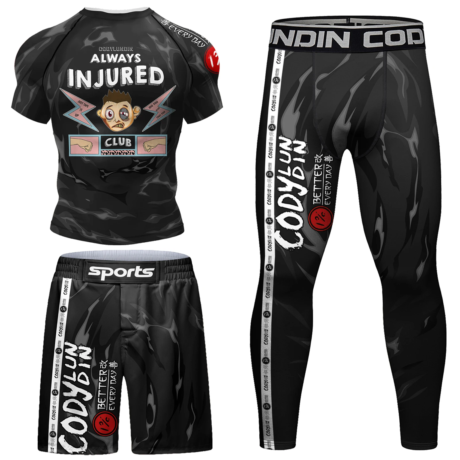 Set Compressione BJJ/MMA - Top E Shorts Uomo, Nero, Materiale Traspirante - Foto 8
