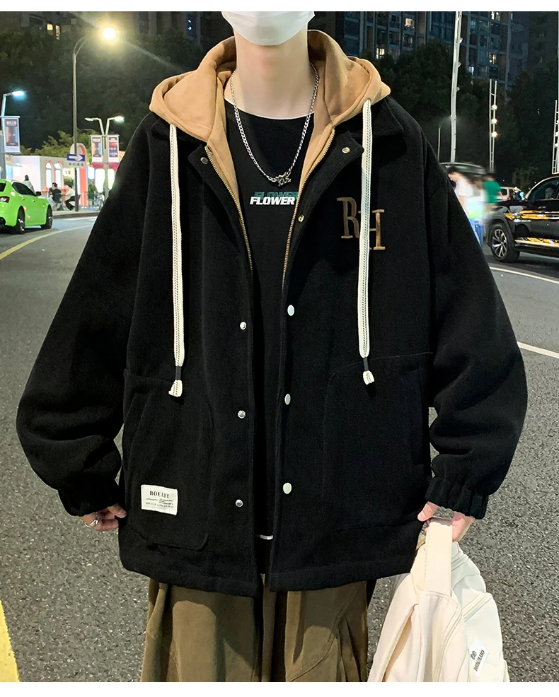 Casual männer Mit Kapuze Baumwolle Gefütterte Jacken Herbst Winter Streetwear Lose Verdicken Mäntel Outdoor Winddicht Warme Parkas Top Kleidung – Detail 12