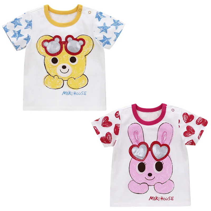 

Summer New Boys and Girls' Short Sleeve T-shirts Cartoon Bear Rabbit Tees Hand Painted Printed Embroidery Tops Girls Clothes