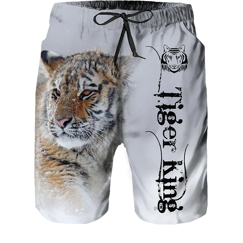 2024 Summer New Men Beach Shorts Casual Cool Animal 3d Print Tiger Short Pants Running Trunks Breathable Men Pockets Swimwear 2