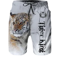 2024 Summer New Men Beach Shorts Casual Cool Animal 3d Print Tiger Short Pants Running Trunks Breathable Men Pockets Swimwear 2