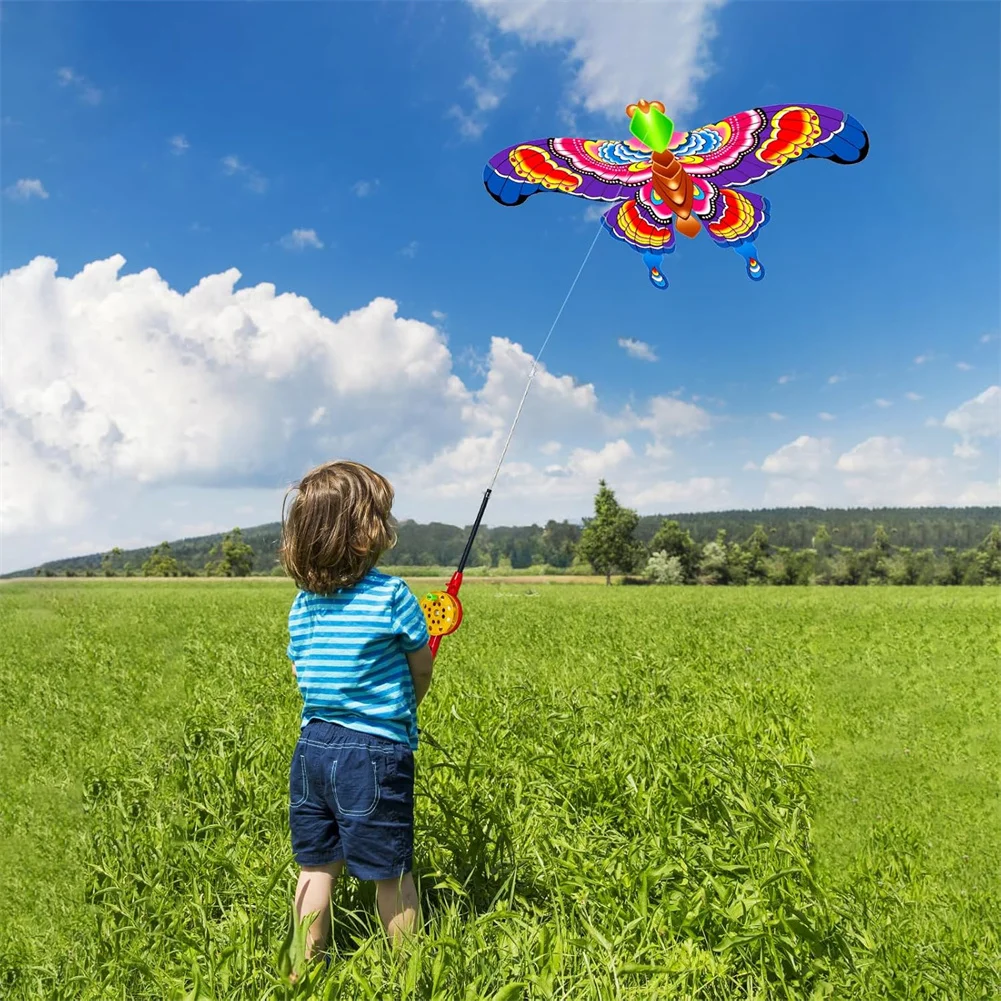 Mini Fishing Rod Kite for Kids Vivid Butterfly Swallow Parrot Easy to Fly Goldfish Kites for Toddler Outdoor Beach Park Beginner