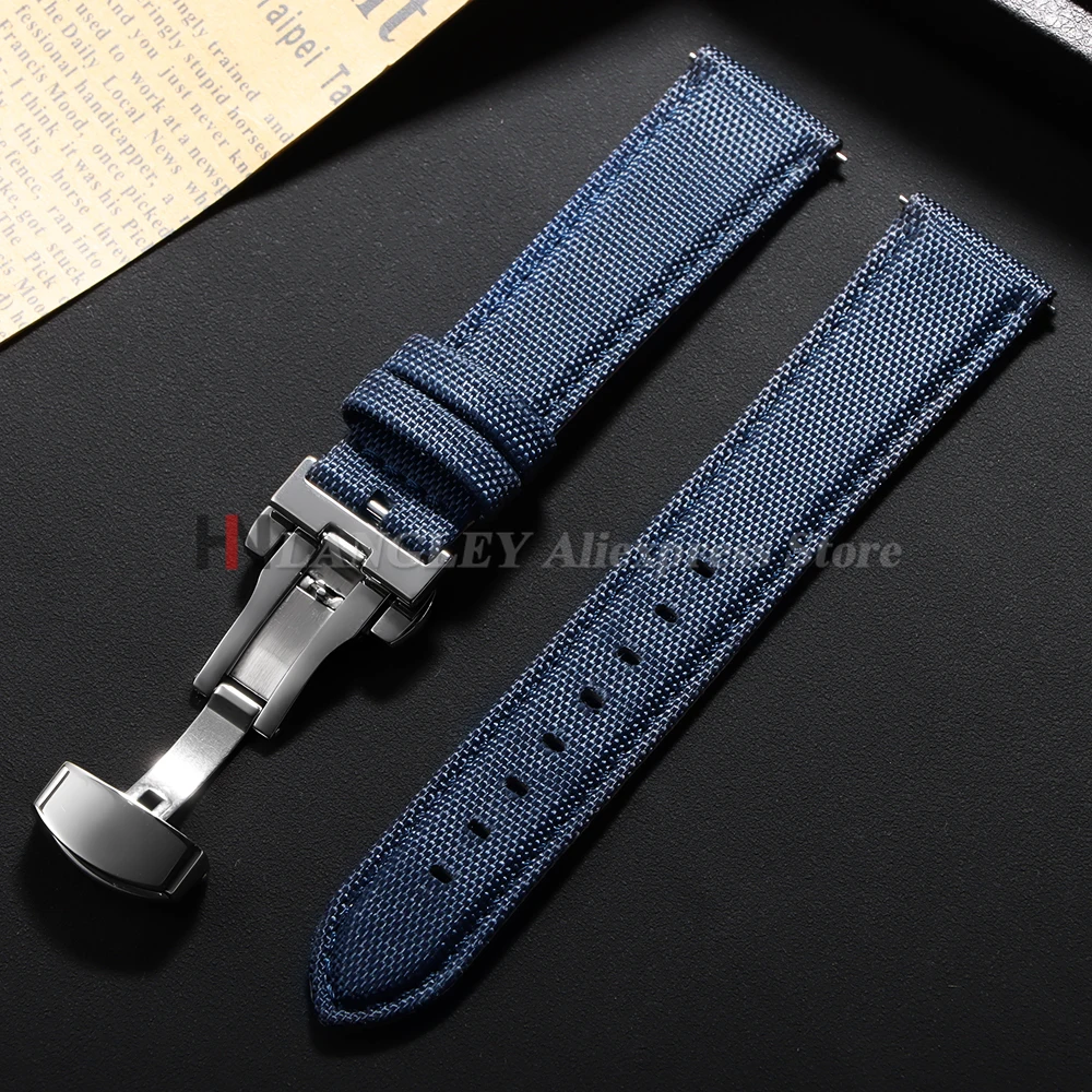 Sailcloth Nylon-Uhrenarmband 20 mm 22 mm für Rolex für Seiko Butterfly-Schnalle Herren Sport Business Schnellverschluss Schwarz Grün Armband – Detail 11