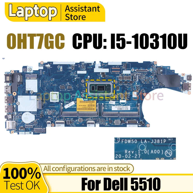 

For Dell 5510 Mainboard LA-J381P CN-0HT7GC 0HT7GC SRGKX I5-10310U 100％ test Notebook Motherboard