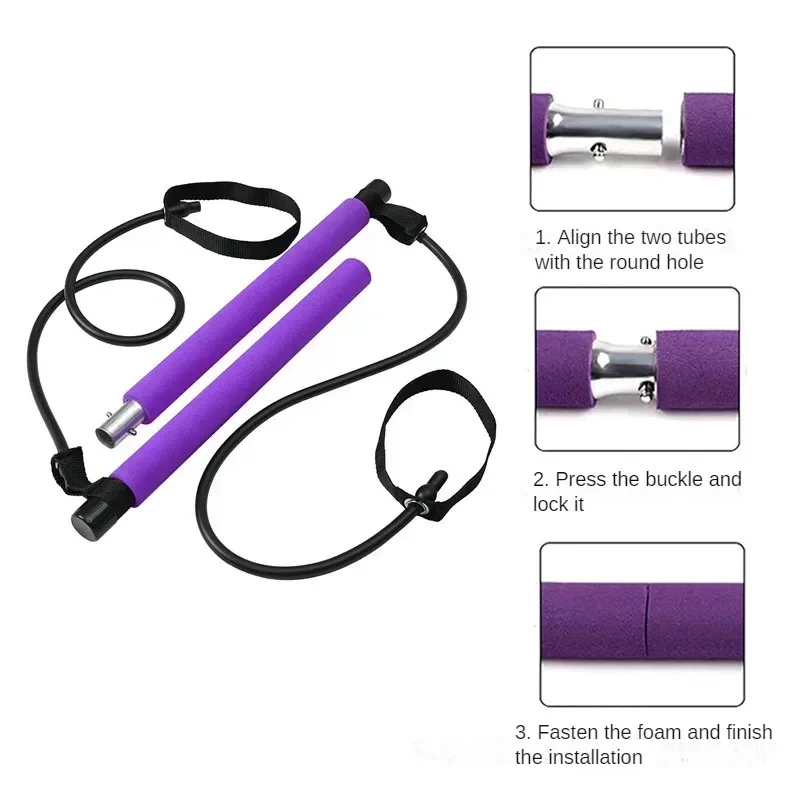 Multifunctional Pilates Bar Combination Fitness Bar Yoga Chest Expansion Tension Rope Back Trainer Elastic Rope Stretching Belt