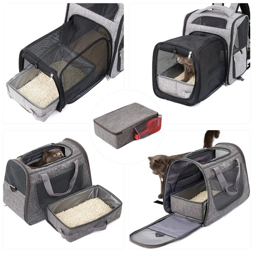 Oxford Cloth Foldable Cat Litter Box Large Capacity Rectangular Travel Litter Pan with Shovel Waterproof Dog Potty