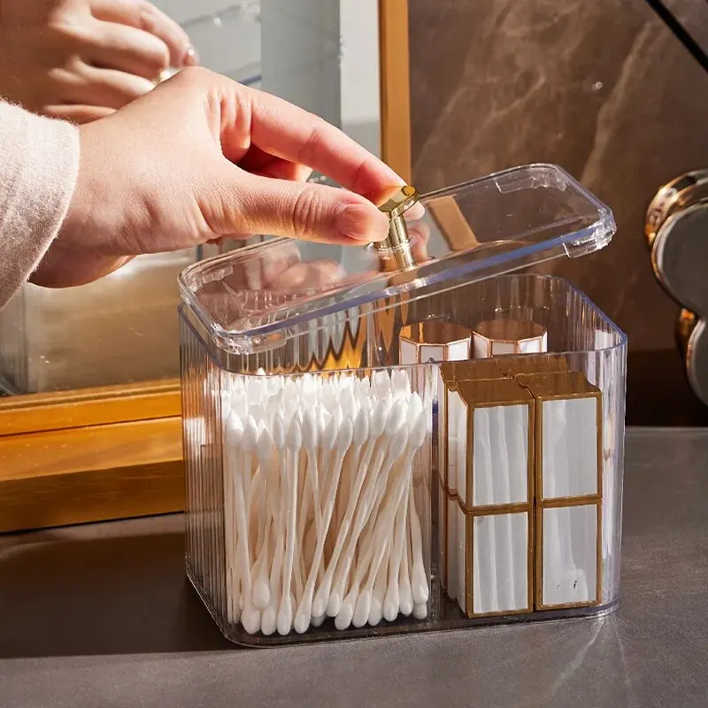 Cosmetic Organizer Box Transparent Plastic Square Swabs Cosmetic Organizer Storage Box Cotton Pads Holder For Daily Storage