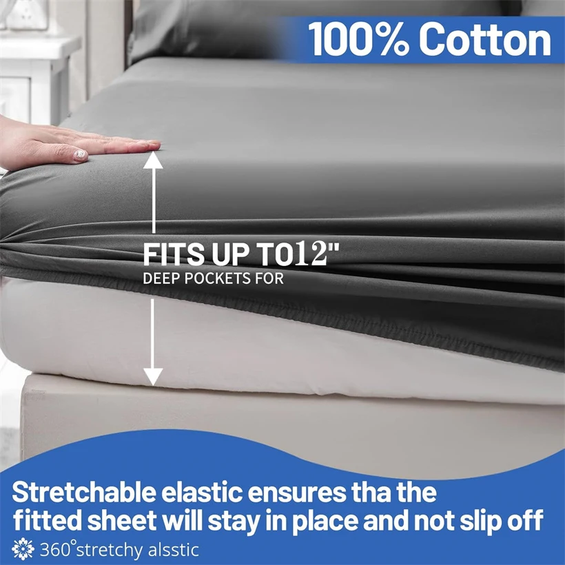 100% Egyptian Cotton 4/6Pcs Sheet Set 800TC Multi Size Bedding Set Long Staple Cotton Fitted Sheet Top Bed Sheet Pillowcase Soft 4