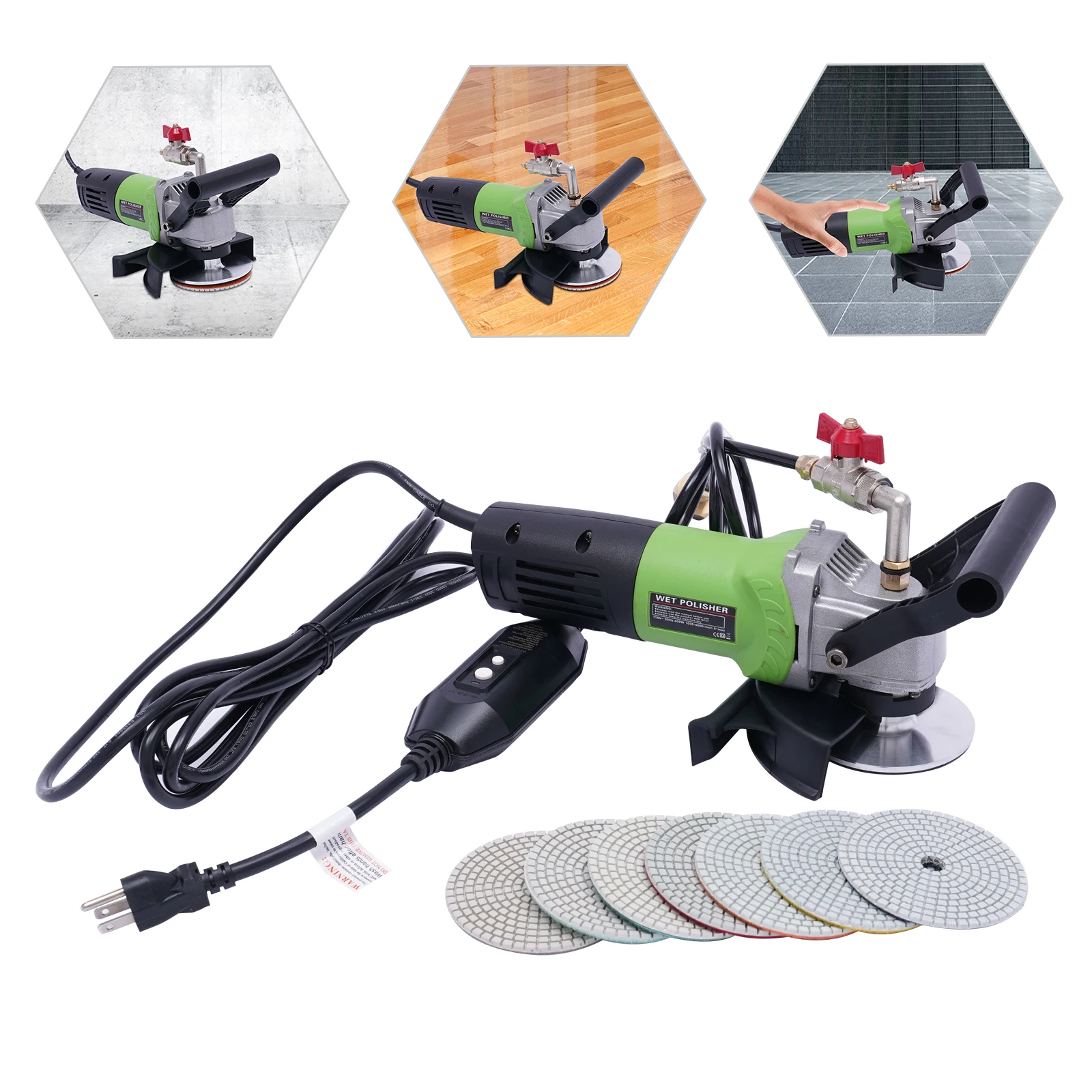

5" Variable Speed Stone Wet Polisher Grinder Polishing & Granite Diamond Polishing Pads Concrete Polisher Stone Polisher 800W/11