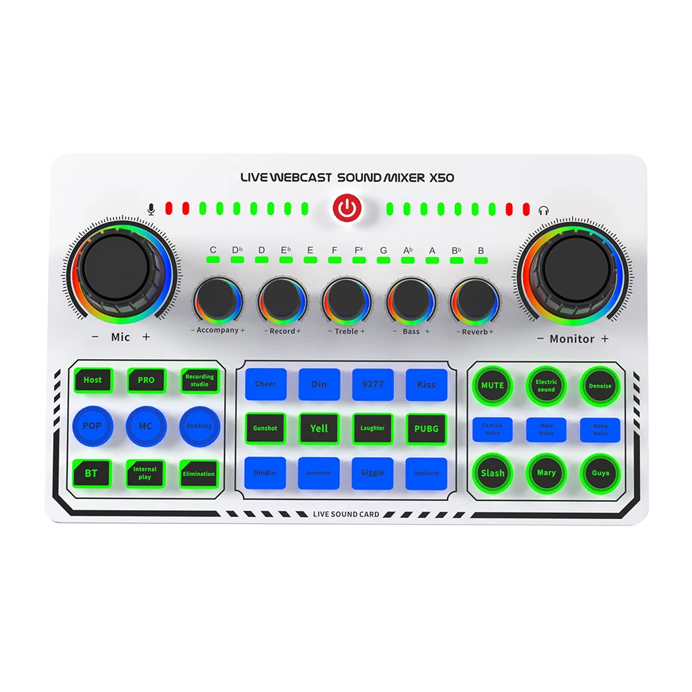 Noise Reduction RGB LED Wireless External DJ Mixer Live Broadcasting Sound Card AliExpress