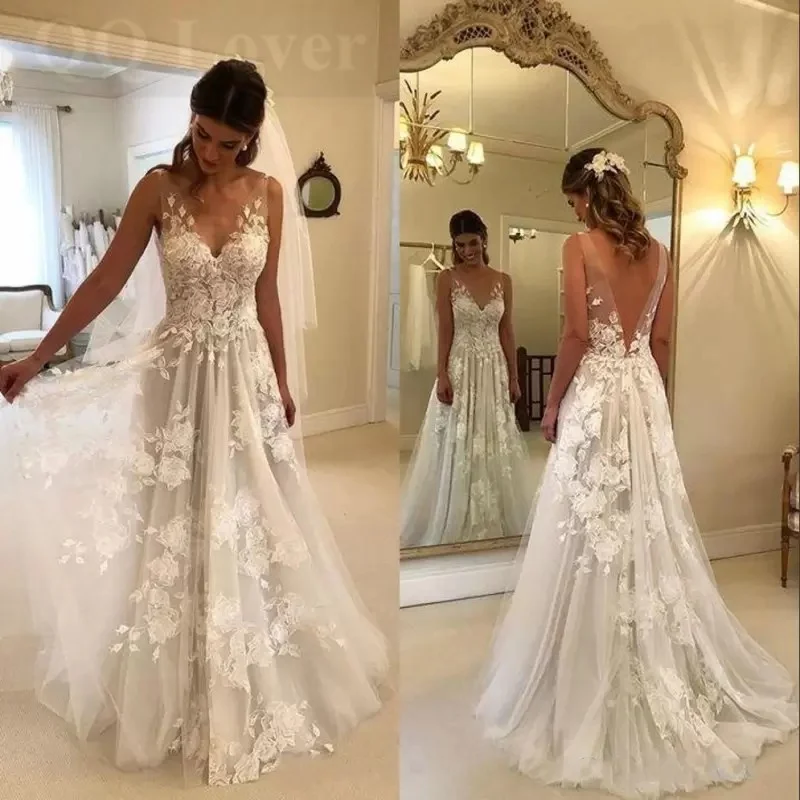 Customized V-Neck Lace A-Line Wedding dresses 24111400-1 - AliExpress 320