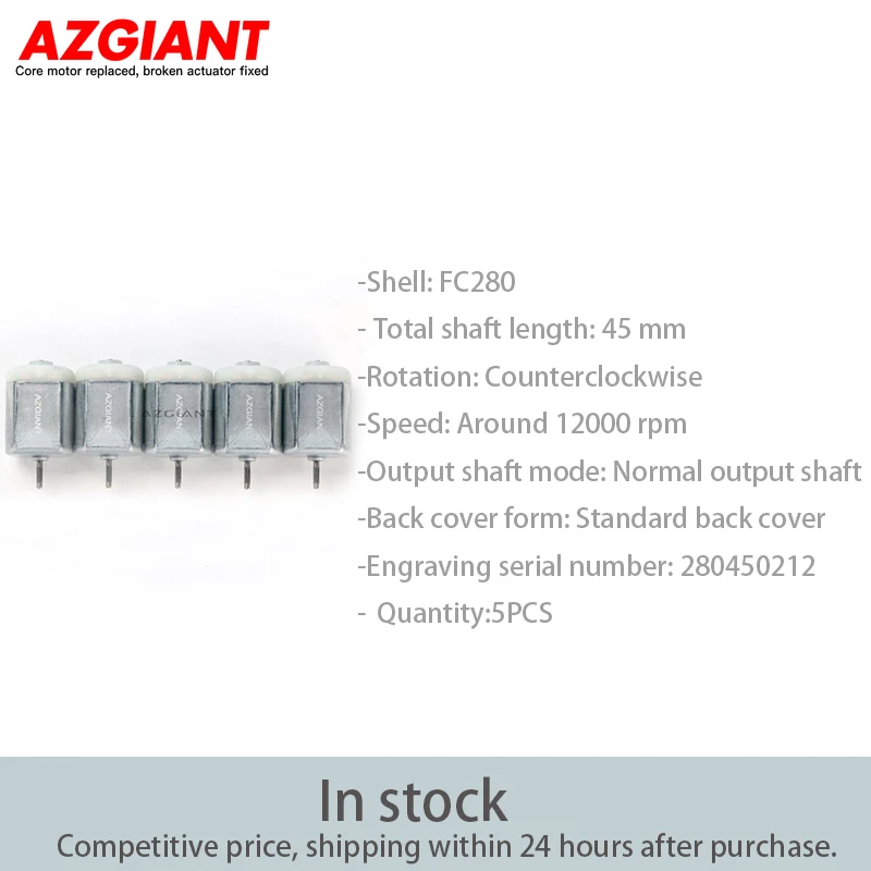 AZGIANT 5PCS FC280 Stamped Shell DIY Motor with 45mm Total Shaft Length Counterclockwise Rotation 12000 RPM 1pcs car seat back lock block drive dc motor for mercedes benz bmw high quality fc280 repair accessories with ptc cover