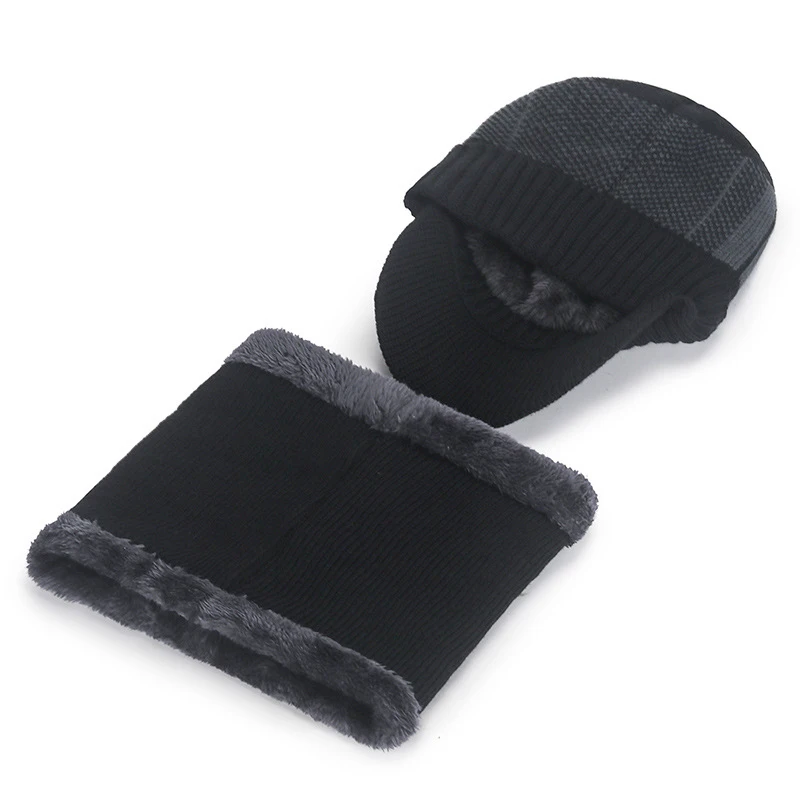 Knitted Hat And Scarf Two Piece Set Unisex Large Head Suitable For Thickened Winter Snowflake Warm Hat Gloves Scarf Set Boys
