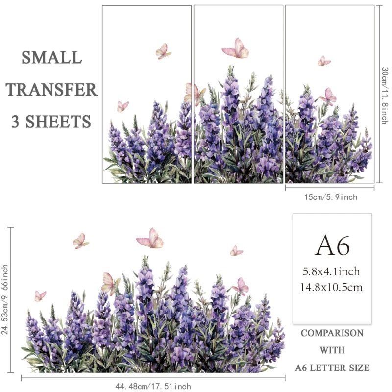 GLOBLELAND 3 Sheets Vintage Wildflower Furniture Transfer 6x12inch