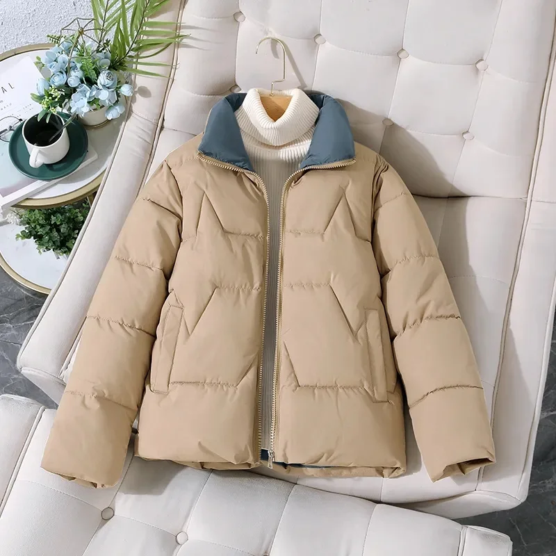 

2023 Cotton Coat Women's Autumn Winter New Korean Edition Short Standing Collar Versatile Small Cotton Coat Thickened Warm Coat
