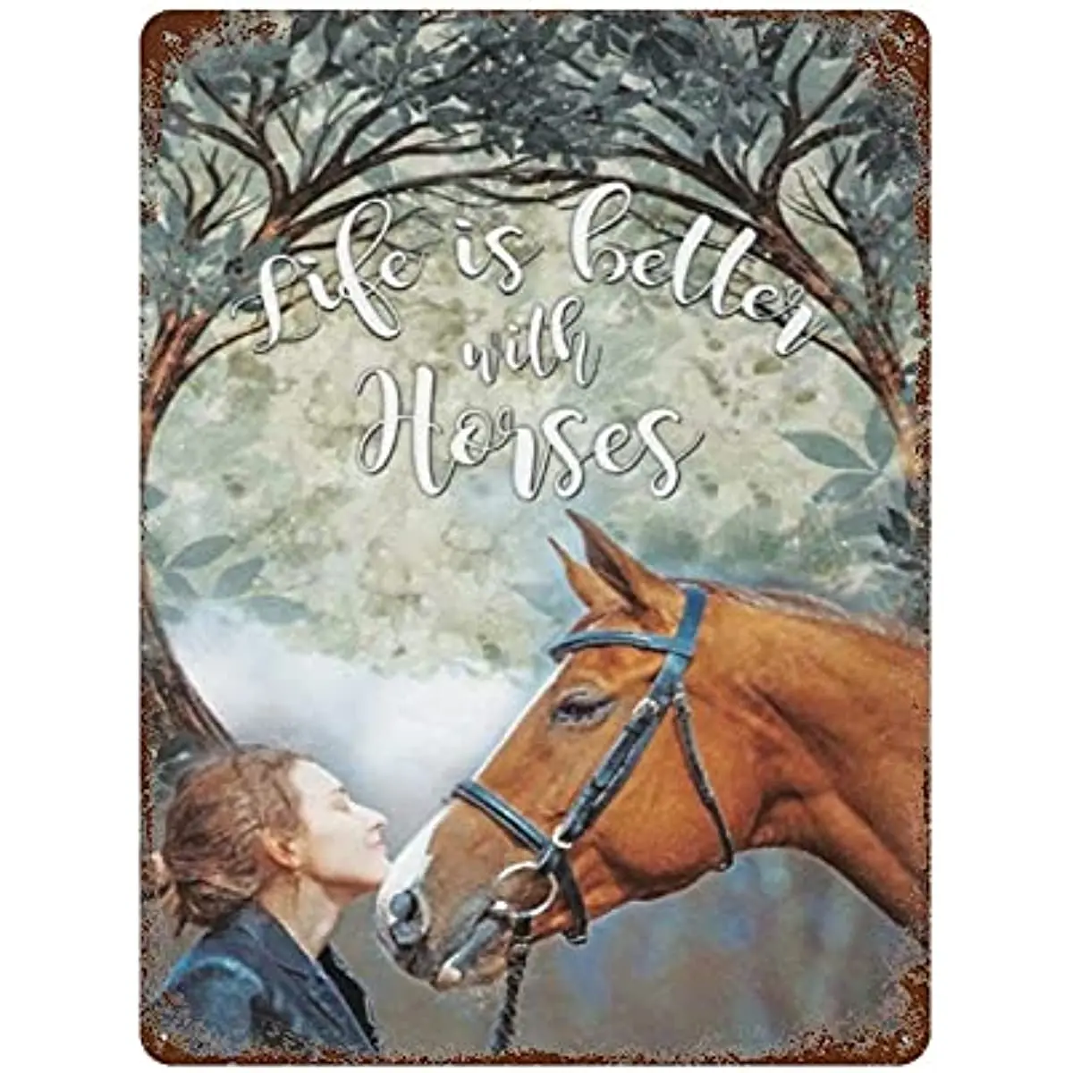 

Metal tin Sign Retro Style Novelty Poster Iron Painting Life is Better with Horses Horse Riding Lovers Home Living Decor