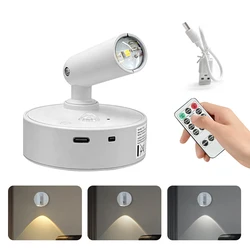 Rechargeable Cordless Motion Sensor LED Night Light with Remote Control and Touch Dimmable Magnetic Spotlight (White 3 Colors)