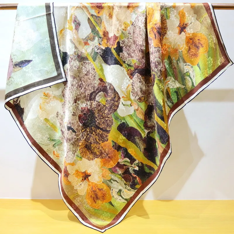 

Oil Painting double sided Print 100% natural Silk Shawls Shawl Bandanna Pashmina 110CM Female Hijab for Women Scarves Echarpe
