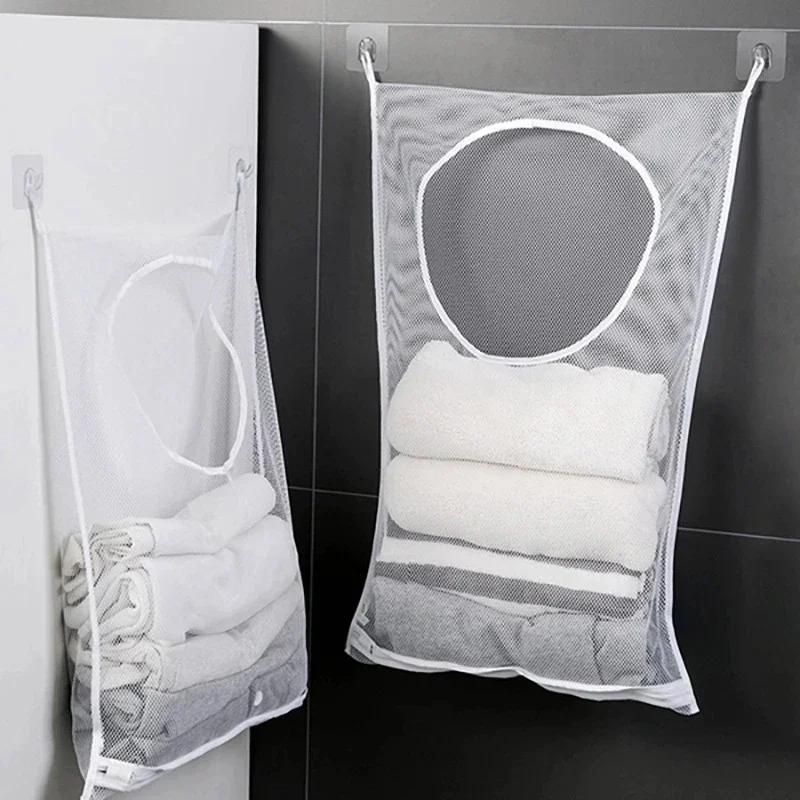 Collapsible Mesh Laundry Basket and Wall-Mounted Storage Organizer