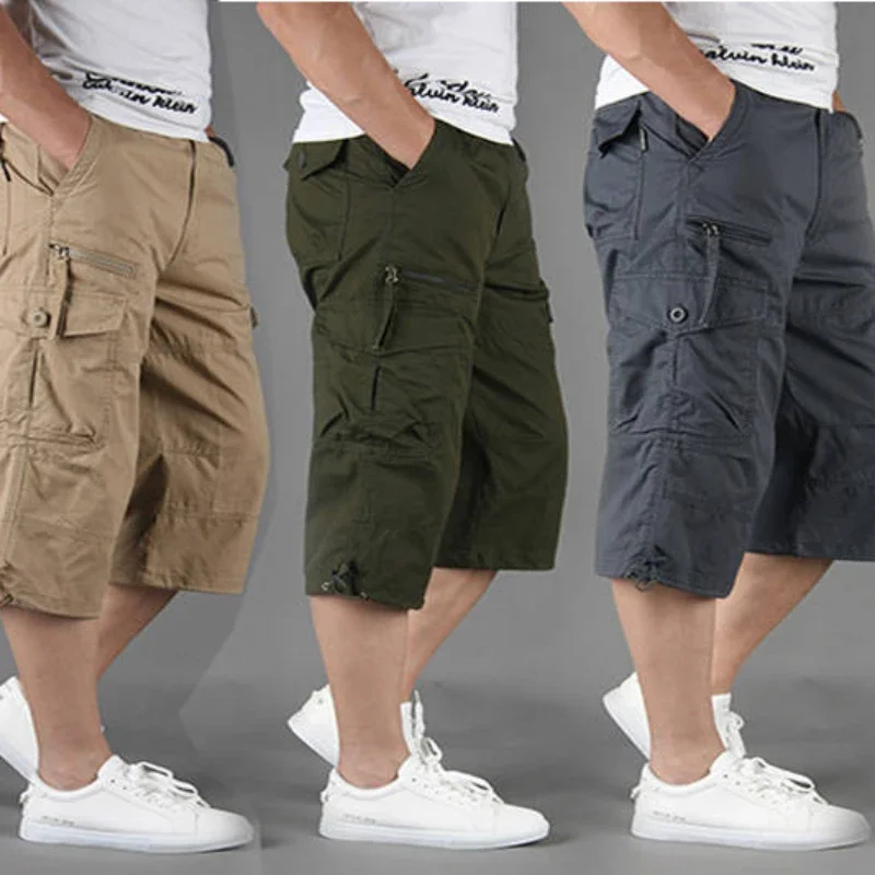 

Men's Mid-length Casual Pants Cotton Zipper Cargo Trousers Multiple Pockets Workwear Hiking Outdoor Shorts Relaxed Fit 3/4