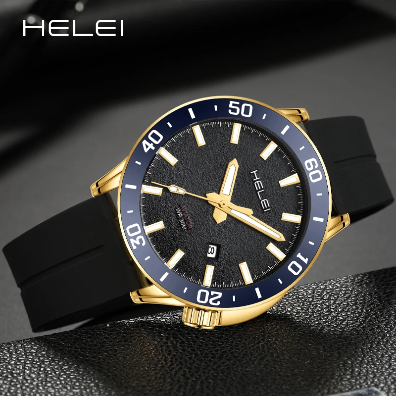 HELEI Men's Quartz Watches Luxury Men's Watches Fashion Silicone Waterproof Watches Luminous Wristwatches Gifts For Men