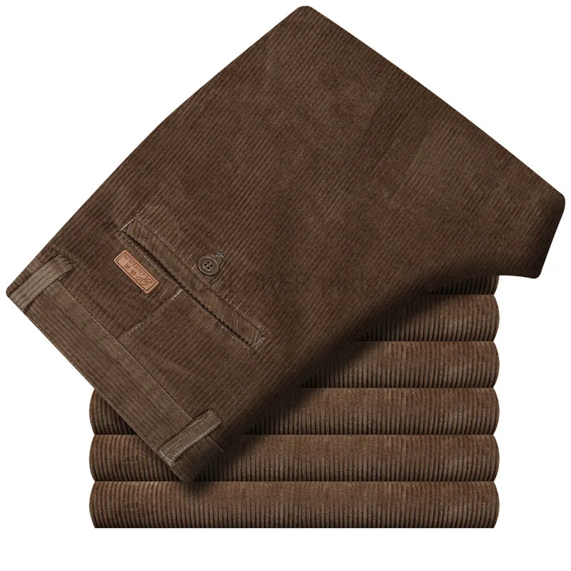 Big Size casual pants corduroy pants for Men Straight Thick Warm Autumn Winter Work Trousers Men High Waist Casual Pants