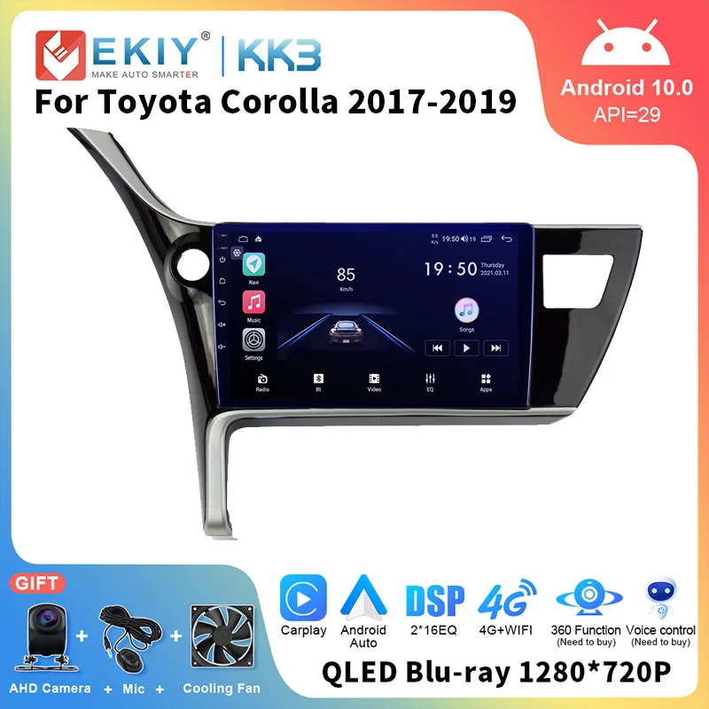 EKIY 1280*720P Android 100 мультимедийный плеер для Toyota Corolla 2017 2018 2019 автомобильное радио
